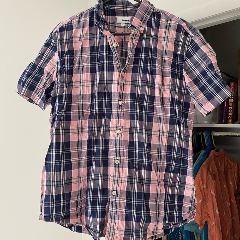 Pink and Blue Plaid Button Down